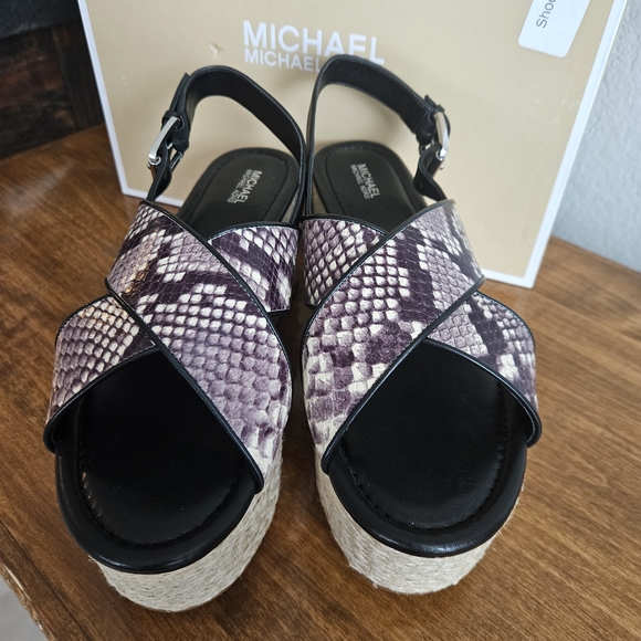 Michael Kors Snakeskin and Black Wedge Sandals - Picture 3 of 5